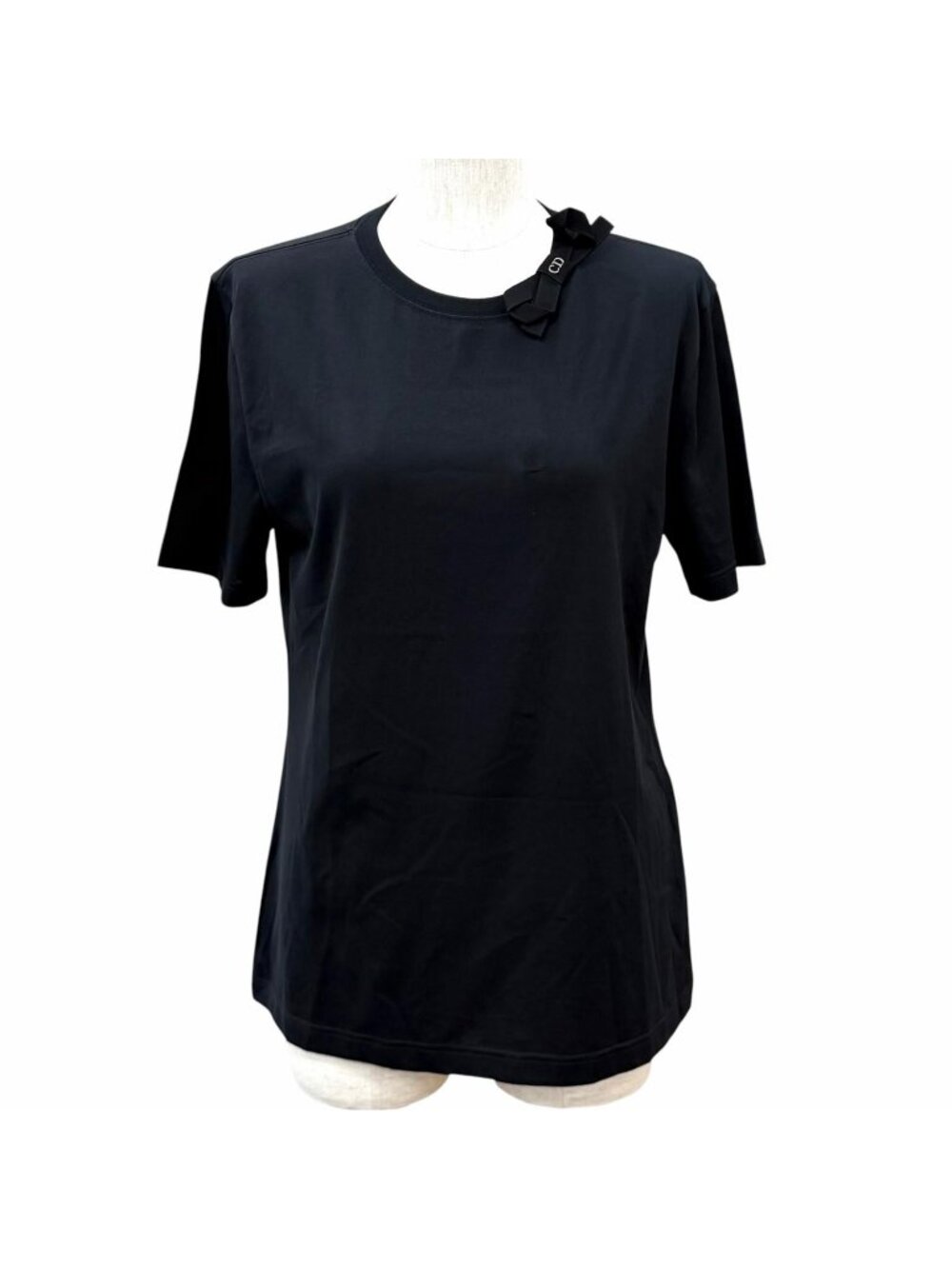 Dior Fit T-Shirt Cotton 100% Grosgrain Ribbon Short Sleeve Black Silver